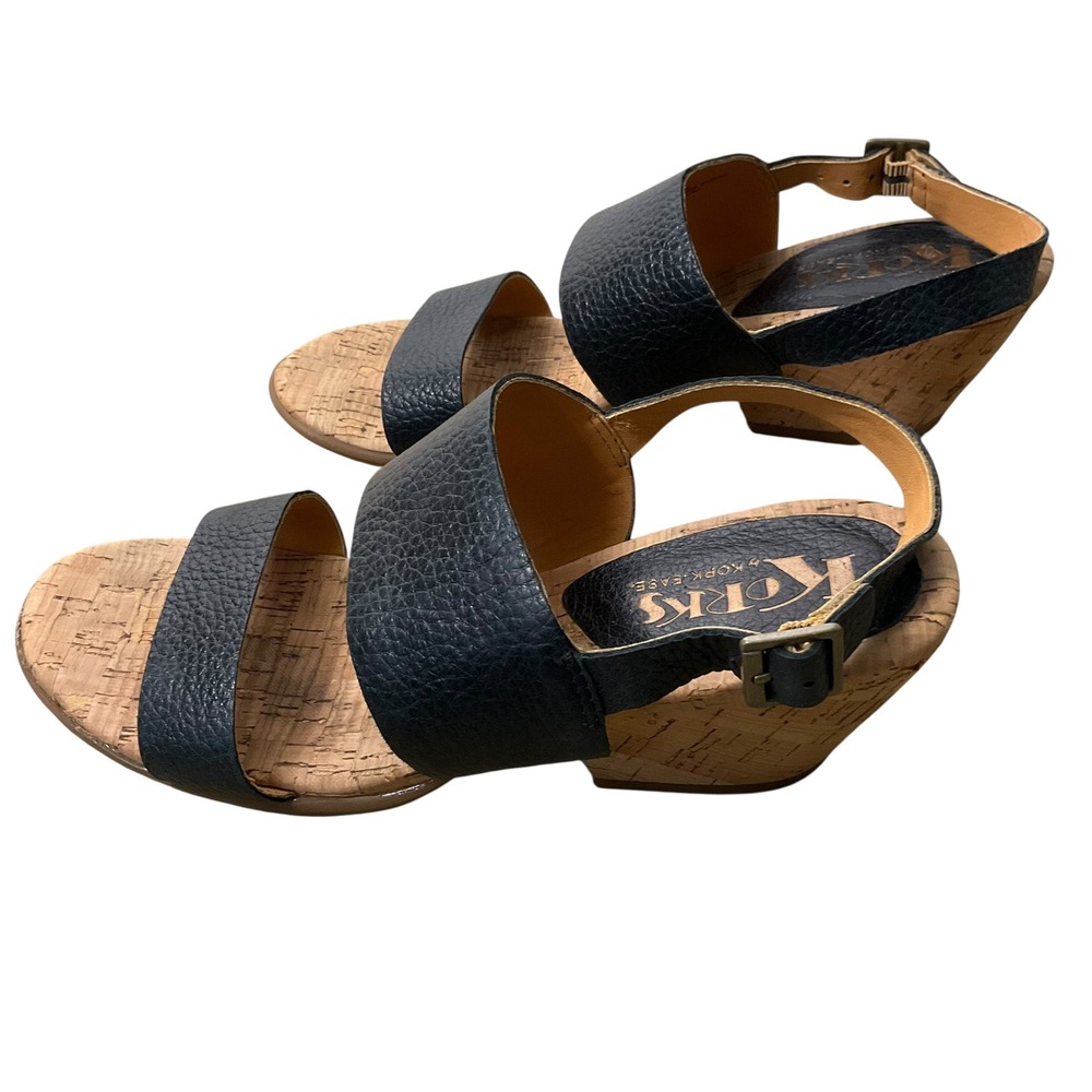 Korks by Kork-Ease Womens Leather Cork Heeled Sandals Black Size 8‎